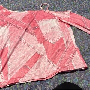 SHEIN Pink Patchwork Long Sleeve Top